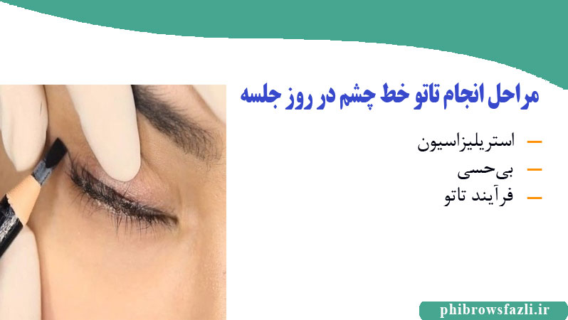  مراحل انجام تاتو خط چشم در روز جلسه